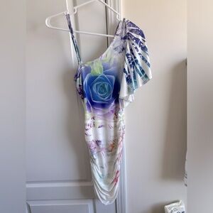 Green, purple, blue white. Knee length.